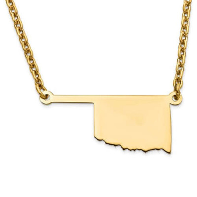 14K Gelb oder Weißgold Sterling Silber oder Gold überzogenes Silber Oklahoma OK Staats Karte Namenskette Personalisierte graviertes Monogramm CMZ415