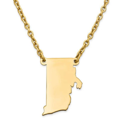 14K Gelb oder Weißgold Sterling Silber oder Gold überzogenes Silber Rhode Island RI Staats Karte Namenskette Personalisierte graviertes Monogramm CMZ415