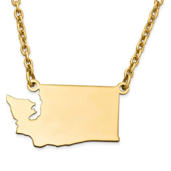14K Gelb oder Weißgold Sterling Silber oder Gold überzogenes Silber Washington WA State Karte Name Halskette Personalisierte graviertes Monogramm