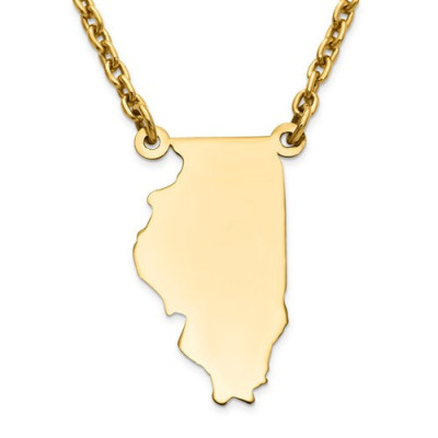 14K Gelb oder Weißgold oder Sterlingsilber oder Silber vergoldet Illinois IL Staats Karte Namenskette Personalisierte graviertes Monogramm CMZ415