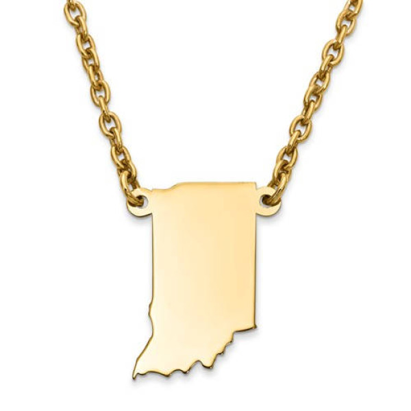 14K Gelb oder Weißgold oder Sterlingsilber oder Silber vergoldet Indiana IN Staats Karte Namenskette Personalisierte graviertes Monogramm CMZ415