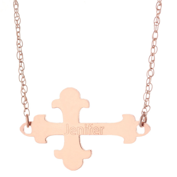 14k Rose Gold Clad 925 Sterlingsilber Personalisierte Gravur irgendein Name Kreuz Anhänger Halskette Halskette Namensschild Gravierte Halskette