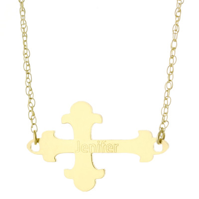 14K Gelbgold Clad 925 Sterlingsilber Personalisierte Gravur irgendein Name Kreuz Anhänger Halskette Halskette Namensschild Gravierte Halskette