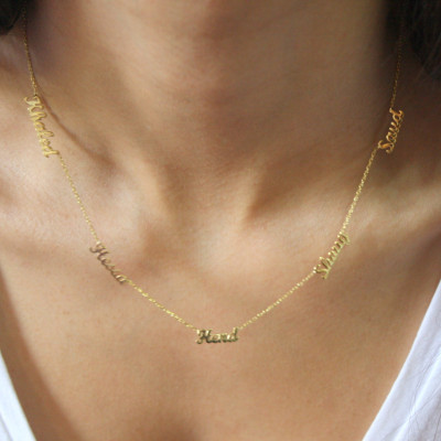18k Solid Gold Fünf Namenskette - 5 Name Halskette - Gestaltete Halskette - Gold Mehrere Namenskette Namenskette Geschenke der Mutter Tages