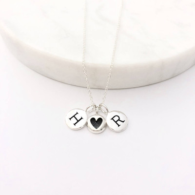 2 Silber Initial & Mini Herz Charme Halskette
