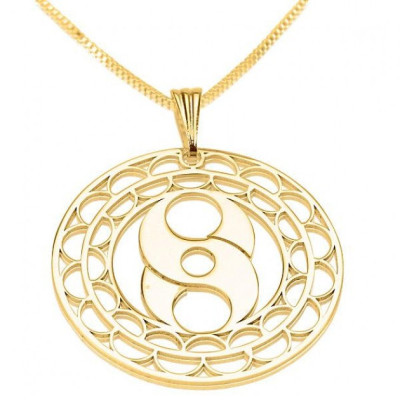 Gold 24K PlatedCrop Circle S Kreis Halskette - Mandala - mit Kette