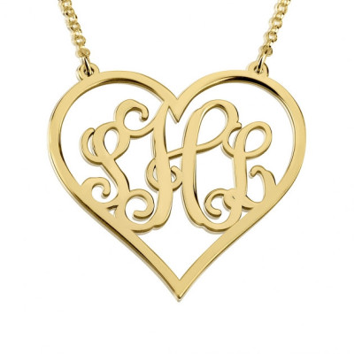 24K Gold überzogene Herz Monogramm Halskette 1.2" mit Kette