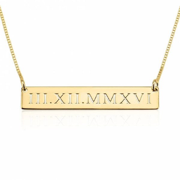 24k Gold überzogenes Personalisierte römische Ziffer Gravierte Bar Halskette