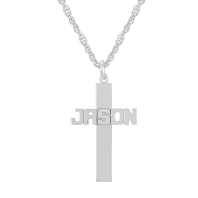 Monogramm Halskette Gravierte Halskette 925 Sterling Silber nach Maß irgendein Name Kreuz Anhänger Halskette Personalisierte