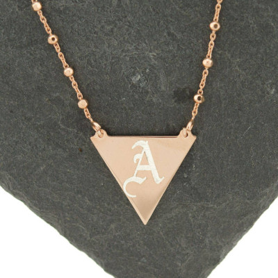 925 Sterlingsilber Rosen Gold Dreieck Monogramm Halskette - gotische Namenskette - Anfängliche Halskette - Rose Gold