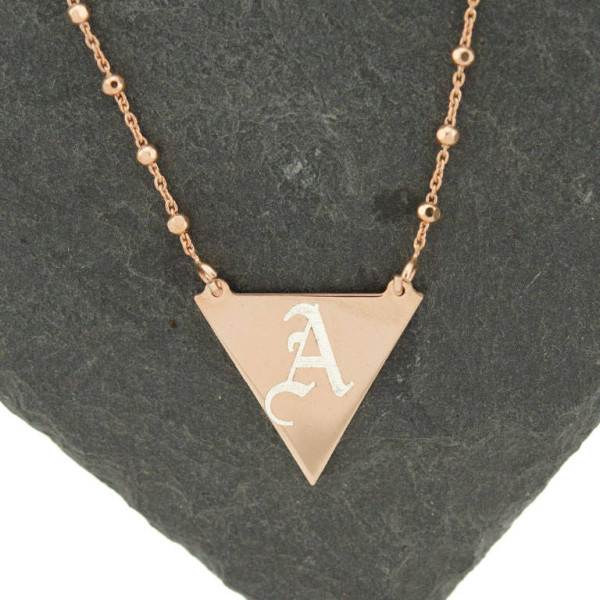 925 Sterlingsilber Rosen Gold Dreieck Monogramm Halskette - gotische Namenskette - Anfängliche Halskette - Rose Gold