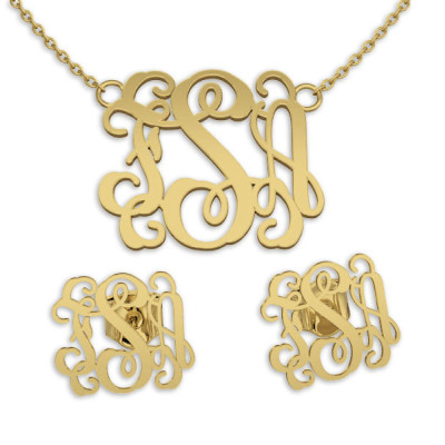 9ct Gold Halskette und Ohrring Sätze Monogramm Halskette Name Schmuck - Brautjungfer Ohrringe - Brautjungfer Halskette 14K Goldkette