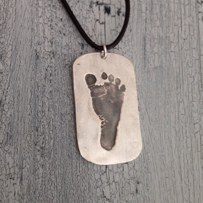 Die tatsächliche Baby Abdruck Anhänger LARGE DAD Tag Ihr Baby footprint Feinsilber Doppel Fußabdruck