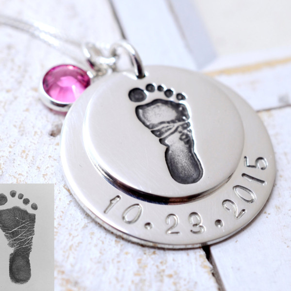 Baby Fußabdruck Halskette | Personalisiertes Geschenk für Mama & neue Mütter | Erinnerungsschmuck