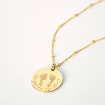 Tatsächliche Fußabdruck Halskette - rosafarbene Halskette Gold - Sterling Silber Collier - personalisierten Schmuck - neue Mutter Halskette - Namenskette - Push vorhanden