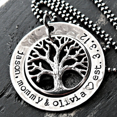 Antiqued Personalisierte Baum Washer Halskette personifizierte Baum Halskette personalisierte Familien Baum Halskette Sterlingsilber Baum Halskette
