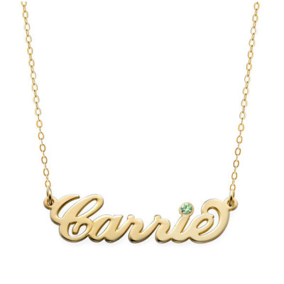 GLÜCKSSTEIN Maß Carrie Stil Namensschild Halskette wählen Sie einen beliebigen Namen aus 18 Karat Gelbgold vergoldet 925 Sterling Silber zu personifizieren