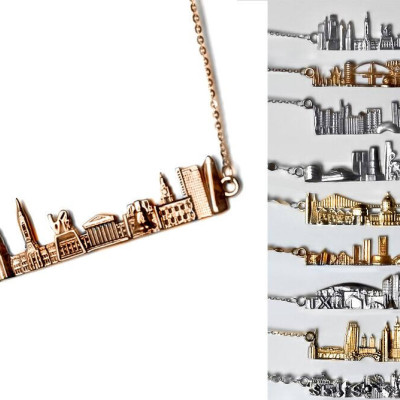 Stadtbild Halskette Amuletten Ort Kette benutzerdefinierte bar Halskette Sterling Silber stieg Goldschmuck Victorian Halskette Philadelphia