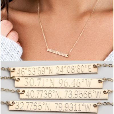 Benutzerdefinierte Koordinaten Halskette - Brautjunfer Geschenk - Personalisierte Bar Halskette - Koordinaten Schmuck - Breite Länge - Mütter Geschenk