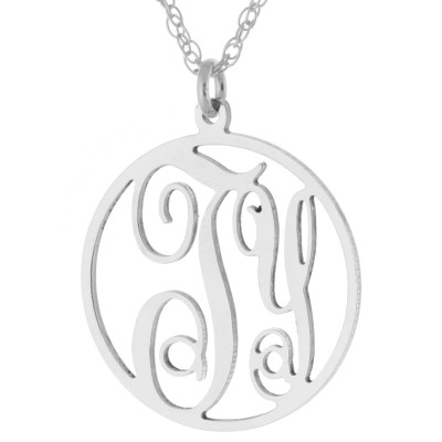 Nach Maß 2 Initialen Monogramm Muster Kreis Halskette in 925 Sterling Silber Halskette Typenschild