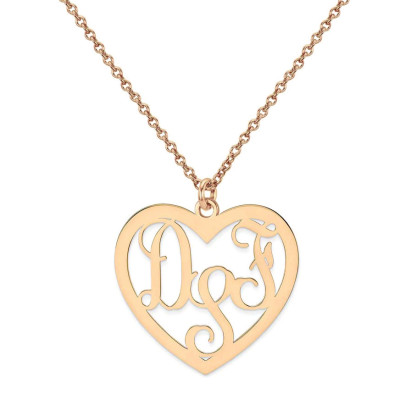 Nach Maße 3 Initialen Monogramm Herz Halskette in 14k Rose Gold über 925 Sterling Silber Monogramm Halskette Halskette Typenschild