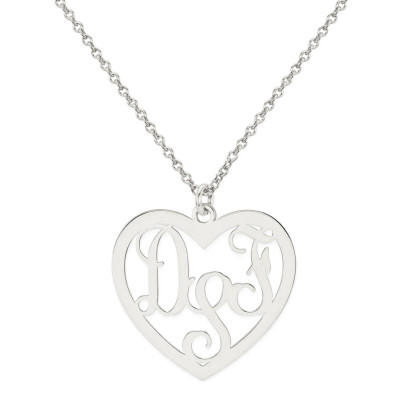 Nach Maße 3 Initialen Monogramm Herz Halskette in Rhodium Weiß Gold über 925 Sterling Silber Monogramm Halskette Halskette Typenschild
