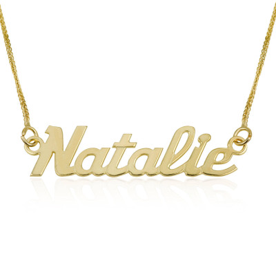 Custom Name Halskette - 14K Solid Gold Halskette - Englisch Heller Tag Art Name Anhänger Charme Halskette - personalisierte Schmuck Geschenk