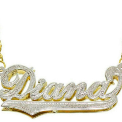 Benutzerdefinierte Namen Halskette Personalisierte 3D Art Name Halskette 14K Gold Overlay Sterling Silber 2 Tone Namensschild Initial Halskette Goldkette