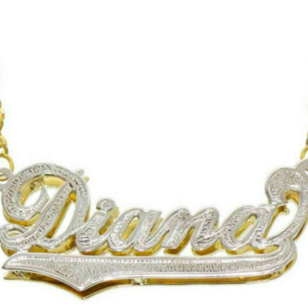 Benutzerdefinierte Namen Halskette Personalisierte 3D Art Name Halskette 14K Gold Overlay Sterling Silber 2 Tone Namensschild Initial Halskette Goldkette