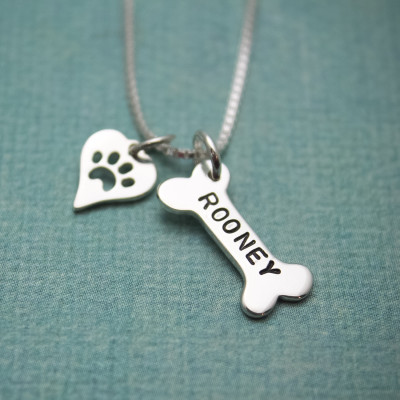Hundeknochen-Herz-Halskette Sterlingsilber Hand Stamped Personalisierte Halskette Hund Geschenke für Menschen 264339253