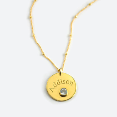 Gravierte Gemstone Disc Halskette - April birthstone Halskette - personifizierte Brautjungfer Halskette - freie Quarz Halskette benutzerdefinierten Namen Halskette