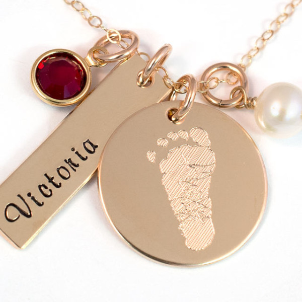 Fußabdruck Halskette mit Ihrem Kind der Ist Fuß Druck 14 k Gold füllen oder Sterling Silber Personalisierte Fuß Druck Halskette