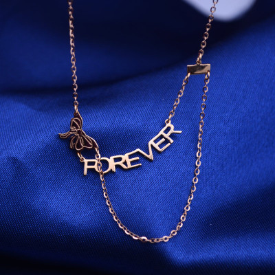 Für immer 18 Karat Roségold Wörter Halskette Custom Name Personalisierte Wörter Neklace für Hochzeit Geburtstag Valentinstag Muttertag