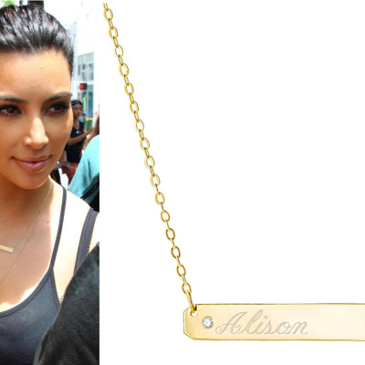 Gold Bar Diamant Halskette Gravierte Typenschild Personalisierte Halskette Horizontal Monogramm Name Kardashian Sterling Silber Bar