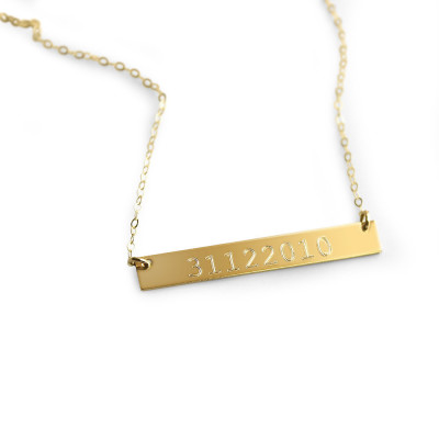 Gold Bar Gravierte Halskette Anzahl Typenschild bar Halskette - Sterling Silver Bar Reck Anhänger - mit Monogramm Bar - Geschenk für sie
