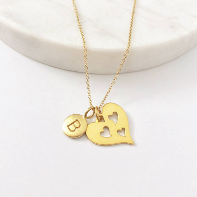 Gold Initial und drei Herz Halskette Personalisierte Halskette Mamma Halskette Monogrammed Geschenke