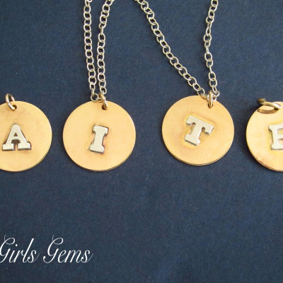 Gold Anfangsplatte - Monogramm - personalisierte Schmuck - Gold und Silber Anhänger - zwei Frauen Gems