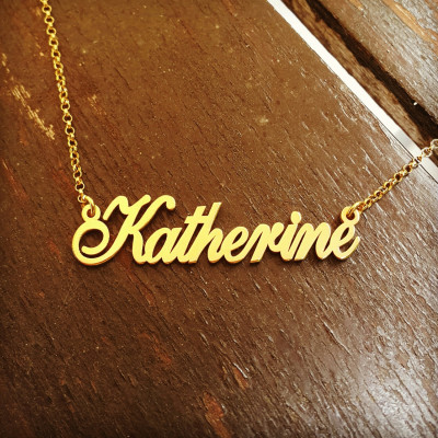 Gold Namenskette 18k Gold überzogenen ANY Name Katherine Art Name Halskette kundenspezifische Gold Namensschild personalisierte Modeschmuck Geschenk