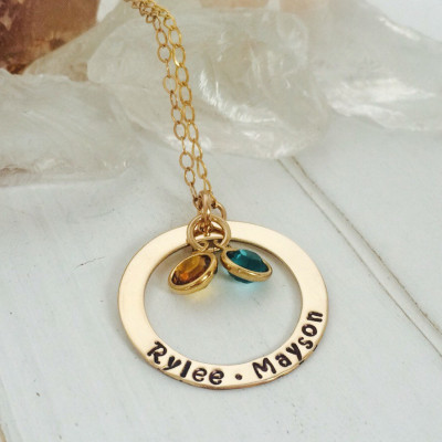 Gold Namenskette - Custom Name Halskette - 14kt Gold Fill - personalisierter Namens Halskette - 2 Name Halskette - Geburtsstein Schmuck - Mütter Halskette