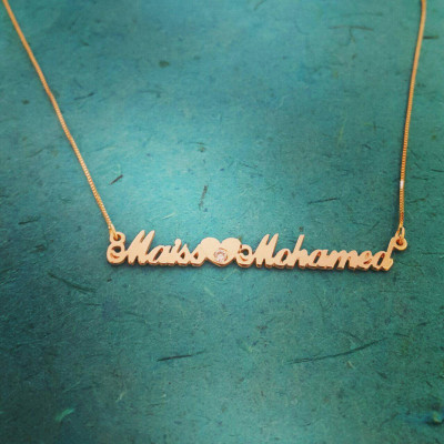 Gold Namenskette personalisierter Namens NecklaceCouple Halskette Verlobung - Hochzeit - 18k Gold überzogene Namenskette 2 Name Freundschaft Halskette