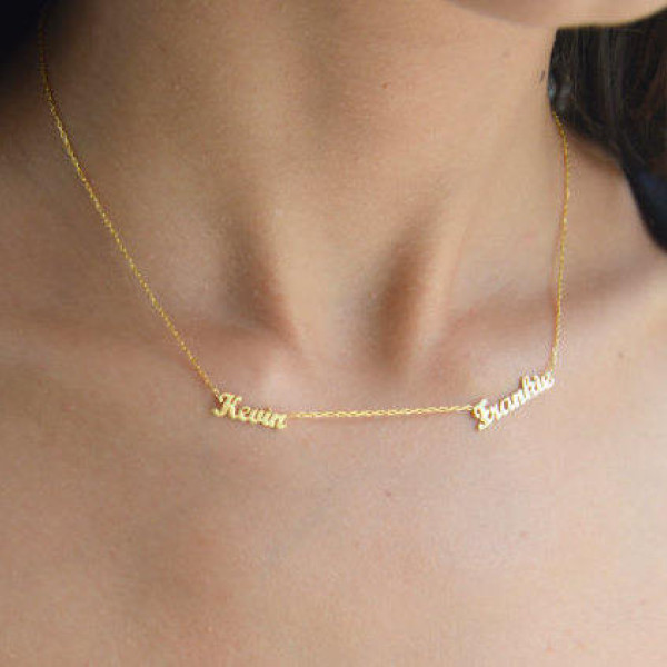 Gold Zwei Namenskette ~ Personalisierte Halskette Gold Mehrere Namenskette Namensketten Silber Multiple Name Muttertag Geschenke