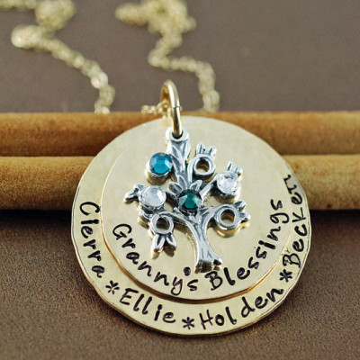 Hand Stamped Großmutter Halskette - Sterling Silber Baum - Stammbaum - personalisierte Schmuck - 14K Gold füllte - Großmutter Halskette - Geschenk für sie
