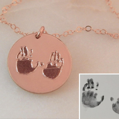 Handprint Halskette - Benutzerdefinierte Kinderhandschrift - Gravierte Memorial Andenken - Baby Handprint - Push Geschenk - Freundin Geschenk