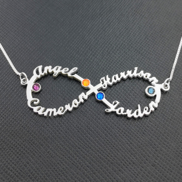 Infinity birthstone Halskette - 4 Name Geburtsstein Infinity Halskette - Geburtsstein Anhänger Ketten - Unendlichkeit Name Geburtsstein Halskette - Geschenk für sie