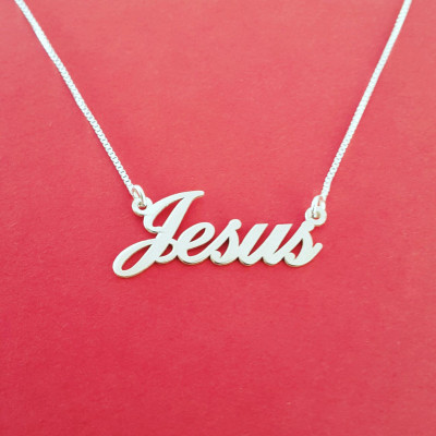 Jesus Halskette Silber Jesus Namenskette mit Namen Taufe Geschenk Jesus Anhänger Christian Schmuck Silber Jesus Nameplate Ostern Geschenk