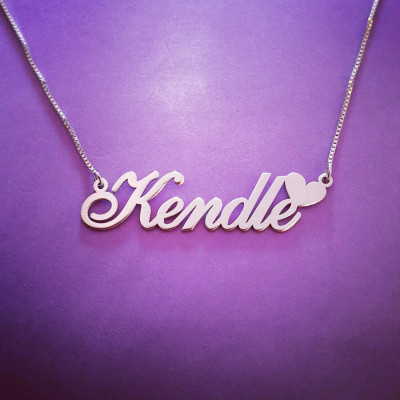 Kendle Namenskette Herz Stil Namenskette Herz Anhänger und Kette Auftrag ANY NAME Individuelles Namensschild Liebes Halskette