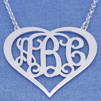 Groß Silber Personalisierte 3 Initialen Herz Monogramm Halskette Fine Jewelry 1.5" Wide SM58C