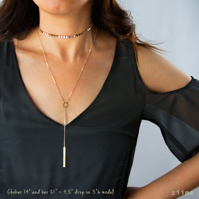 Layered Halskette mit Halsband und Lariat Halskette - Y Kette - Bar Halskette - Halskette - Silber - Gold füllte - Rose Gold füllte CcYB438