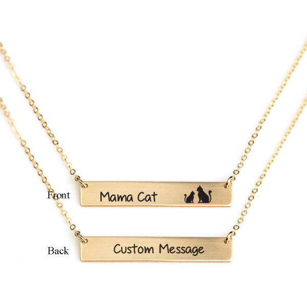 Mama Katze und Kätzchen graviert Gold - das gefüllt Sterling Silberbarren Halskette personalisierte Namens ID Customized Textnachricht Halskette Katzenliebhaber