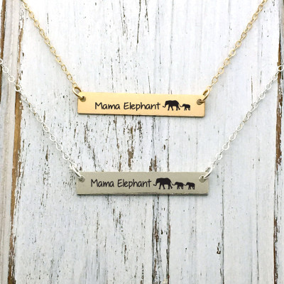 Mama Elefant Halskette - Mutter Tag Halskette Gold bar gefüllt Sterlingsilber BAR Muttertag Geschenk Custom Nachricht Halskette